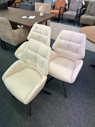 3x Eetkamerstoelen Meike, Microvezel, crème